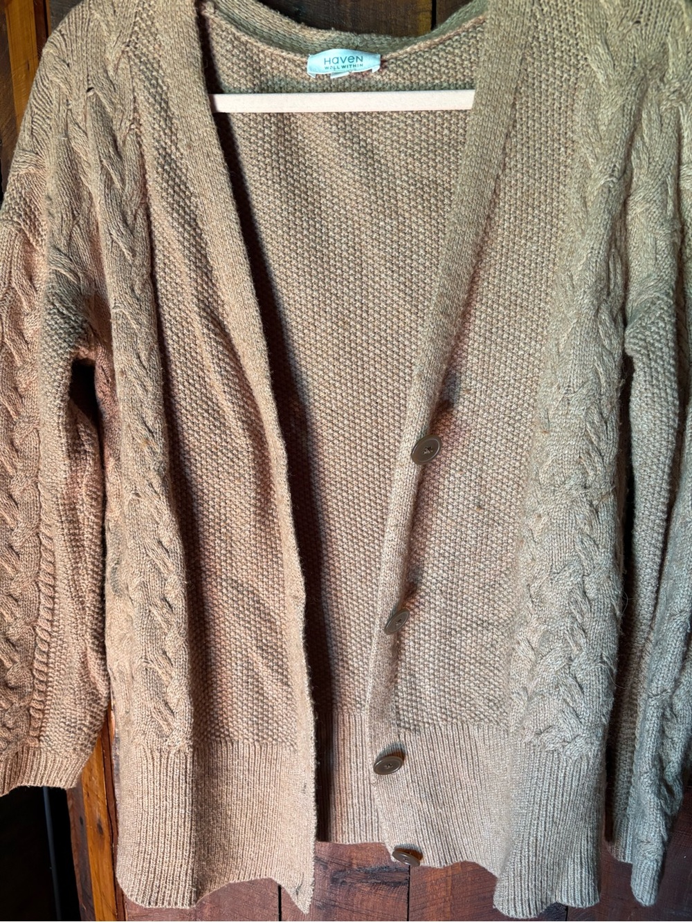 Have Taupe Cable Knit Button-Front Cardigan